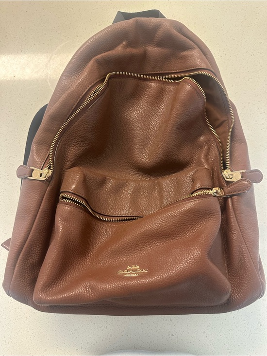 Coach Brown Pebbled Leather Backpack with Gold Hardware